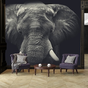 Carta da parati con elefante bianco e nero, carta da parati con animali/carta da parati autoadesiva, rimovibile, stacca e incolla, decorazione da parete