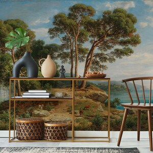Vintage Scenic Lake Wallpaper | Peel and Stick Vinyl - Etsy