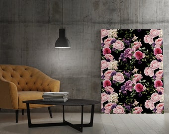 Watercolor pink, purple & white roses, Canvas Print, Botanical Print, Modern Wall Decor, Canvas Art, FOR SELF ASSEMBLY