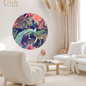 Circle wall sticker, Tropical animals, Flower Wall Decal, Room Wall Decor, Circle Wall Decal, Peel and Stick, Self Adhesive