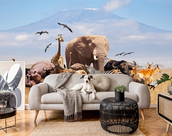 African Animals Wallpaper, Peel and Stick Wall Mural