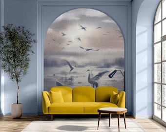Vintage Birds at Sea Arch Wall Decal, Peel and Stick Wallpaper