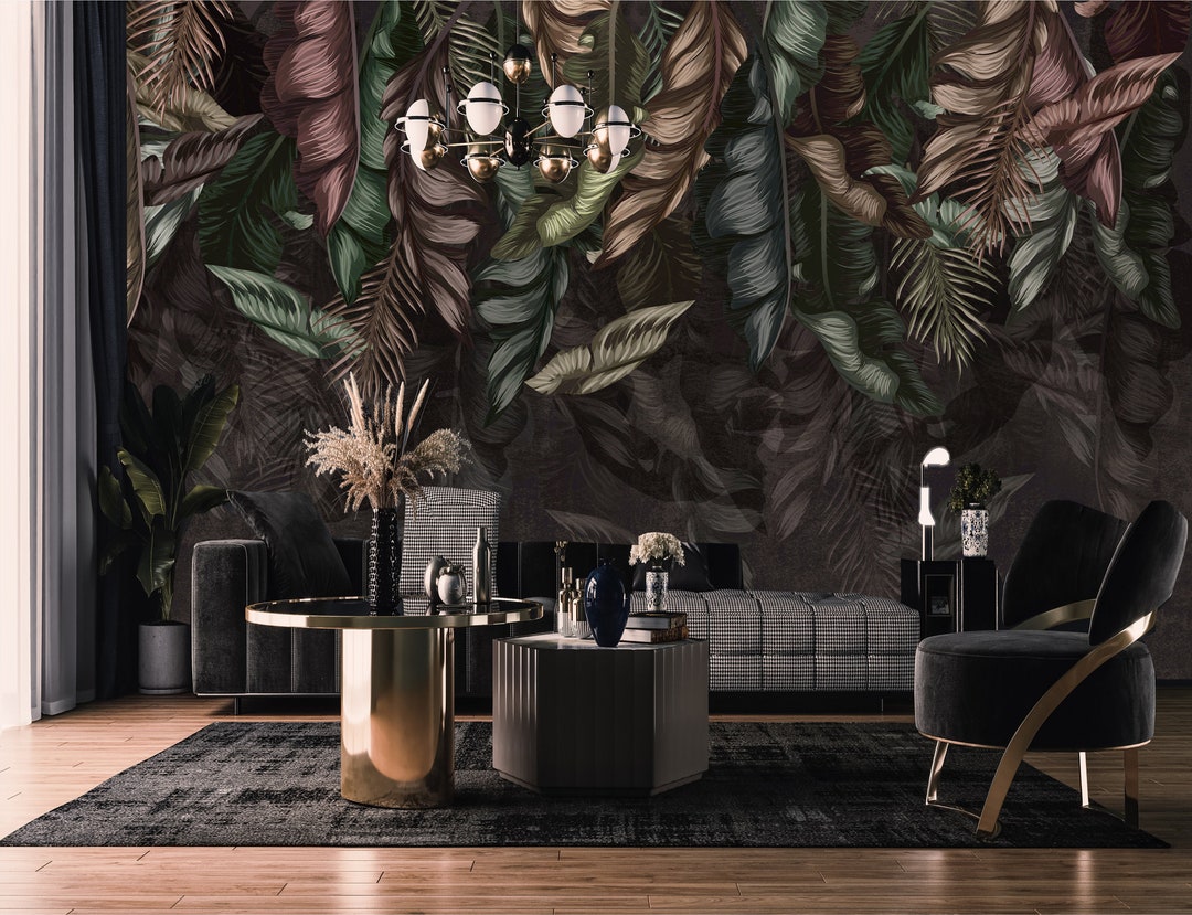 Tropical Leaf Wallpaper | Green & Brown Pattern, Peel and Stick Wall ...