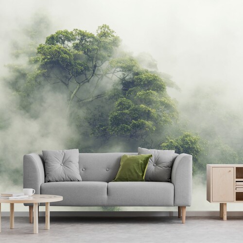 Forest Wall Mural Self Adhesive Wallpaper Foggy Misty Forest - Etsy
