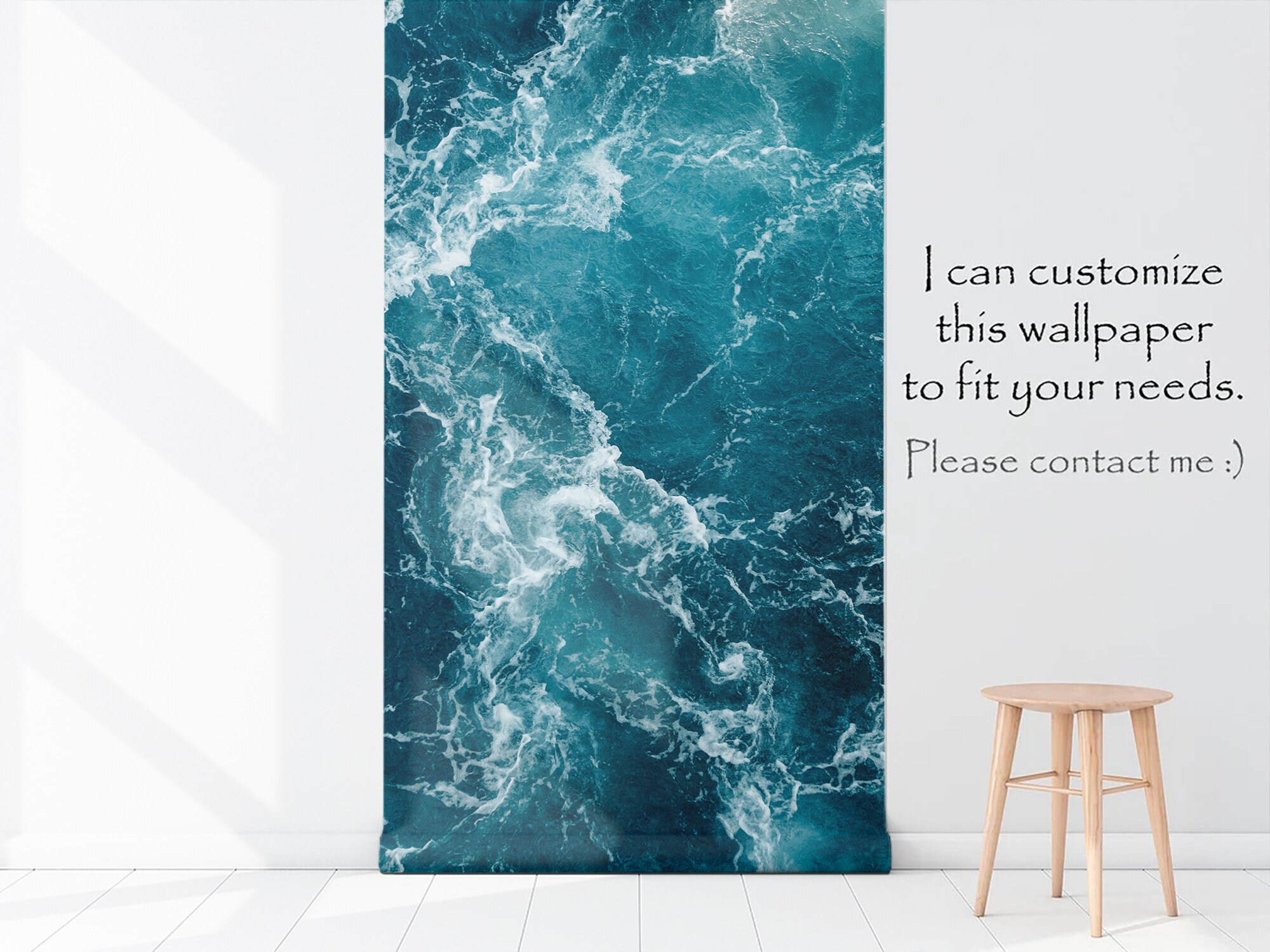 Blue Sea Waves Wallpaper Mural, Peel and Stick Vinyl - Etsy Australia
