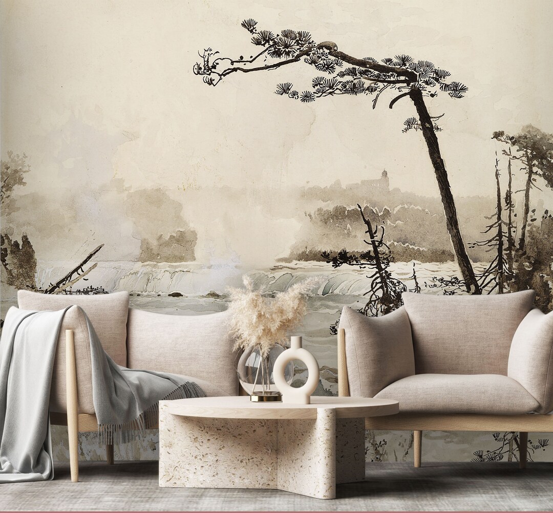 River Landscape Wall Mural, Wild Nature Wallpaper, Peel and Stick Vinyl ...
