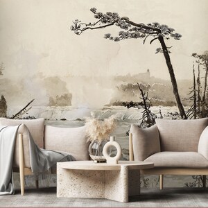 Scenic wall mural, river and wild nature landscape wallpaper | Peel and Stick (Self Adhesive) or Non Adhesive Vinyl Paper