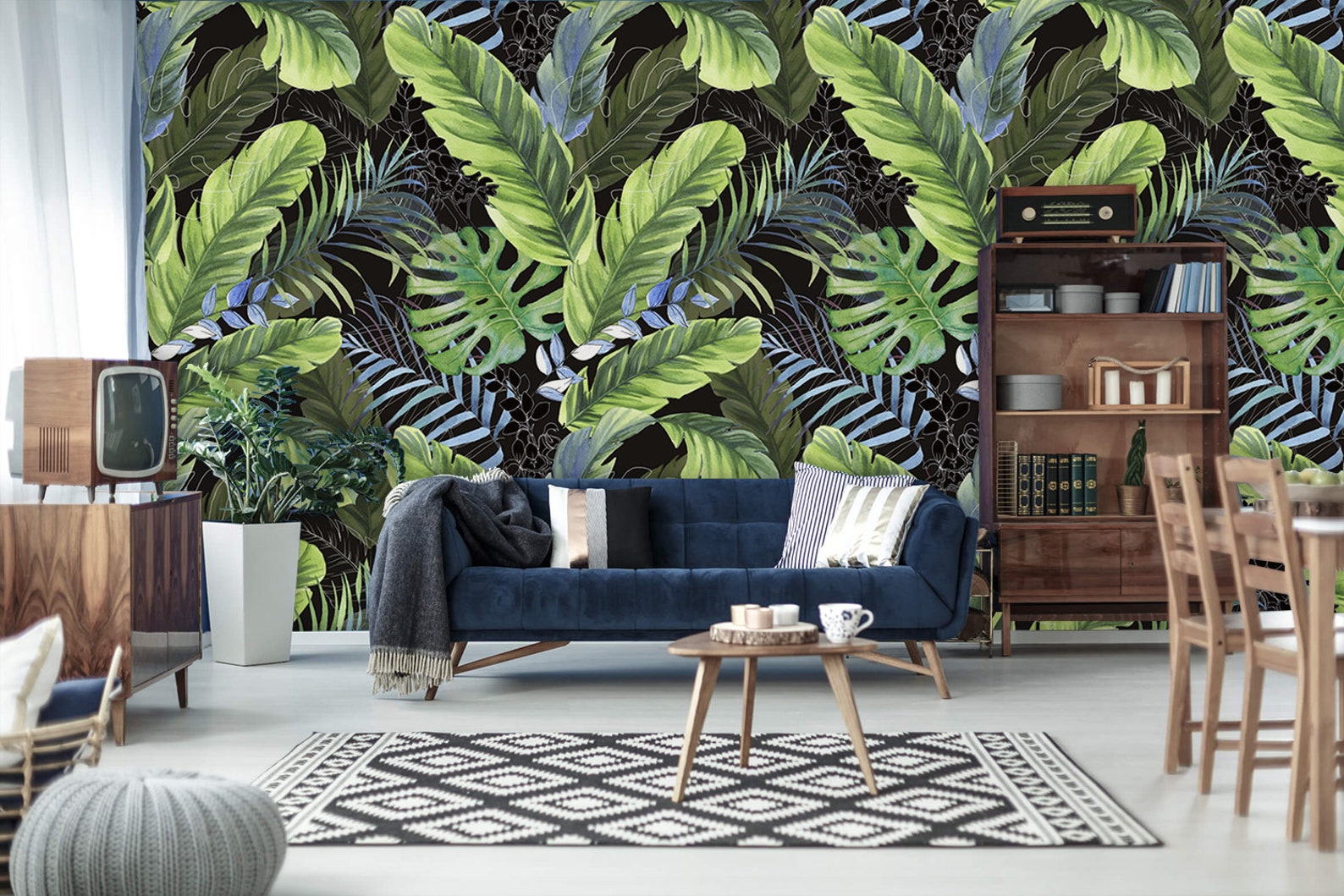 Monstera Leavesprint Painting Wallpaperlwall Decalremovable | Etsy