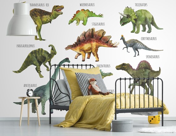 Watercolor Dinosaur Wallpaper, Peel and Stick Wall Mural
