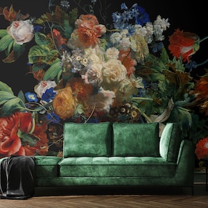 Elegant colorful old floral composition wallpaper, Peel & Stick Wallpaper, Self Adhesive Removable Wall Mural