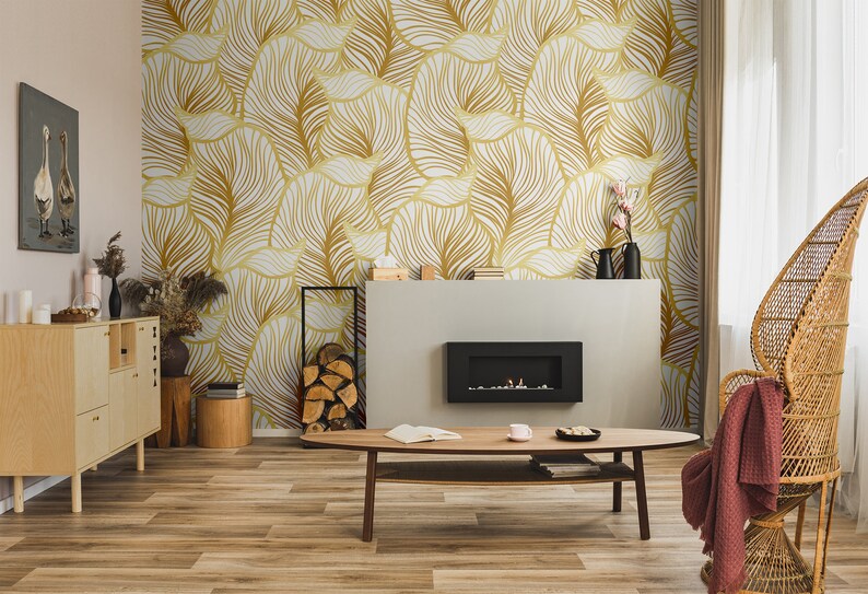 Leaf Wallpaper Print Painting Home Decor Wall Decal Etsy