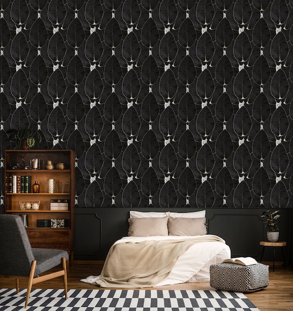 Black Velvet Leavesprint Painting Wallpaperlwall Uk - Black Velvet Wallpaper Uk Black Velvet Leavesprint Painting Wallpaperlwall Uk - Black Velvet Wallpaper Uk
