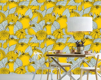 Papel pintado con diseño de limones, estampado de frutas amarillas, mural de pared autoadhesivo.
