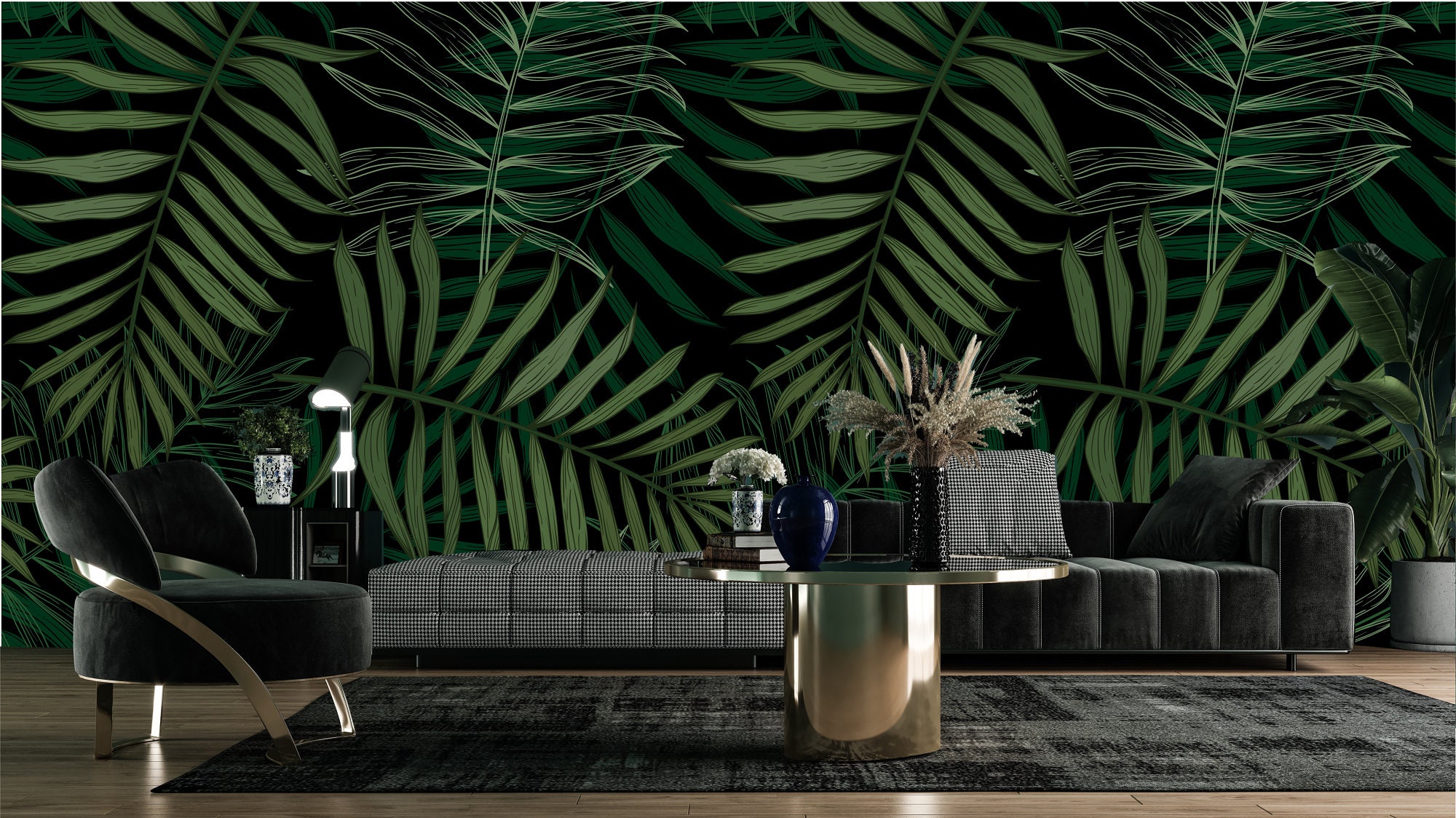 Dark Tropical Wallpaper Palm Leaf Mural Dark Jungle Pattern - Etsy