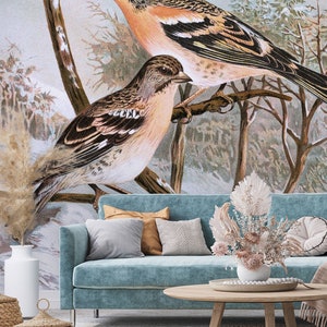 Cute birds on the branch wallpaper, Wall Mural | Peel and Stick (Self Adhesive) or Non Adhesive Vinyl Paper