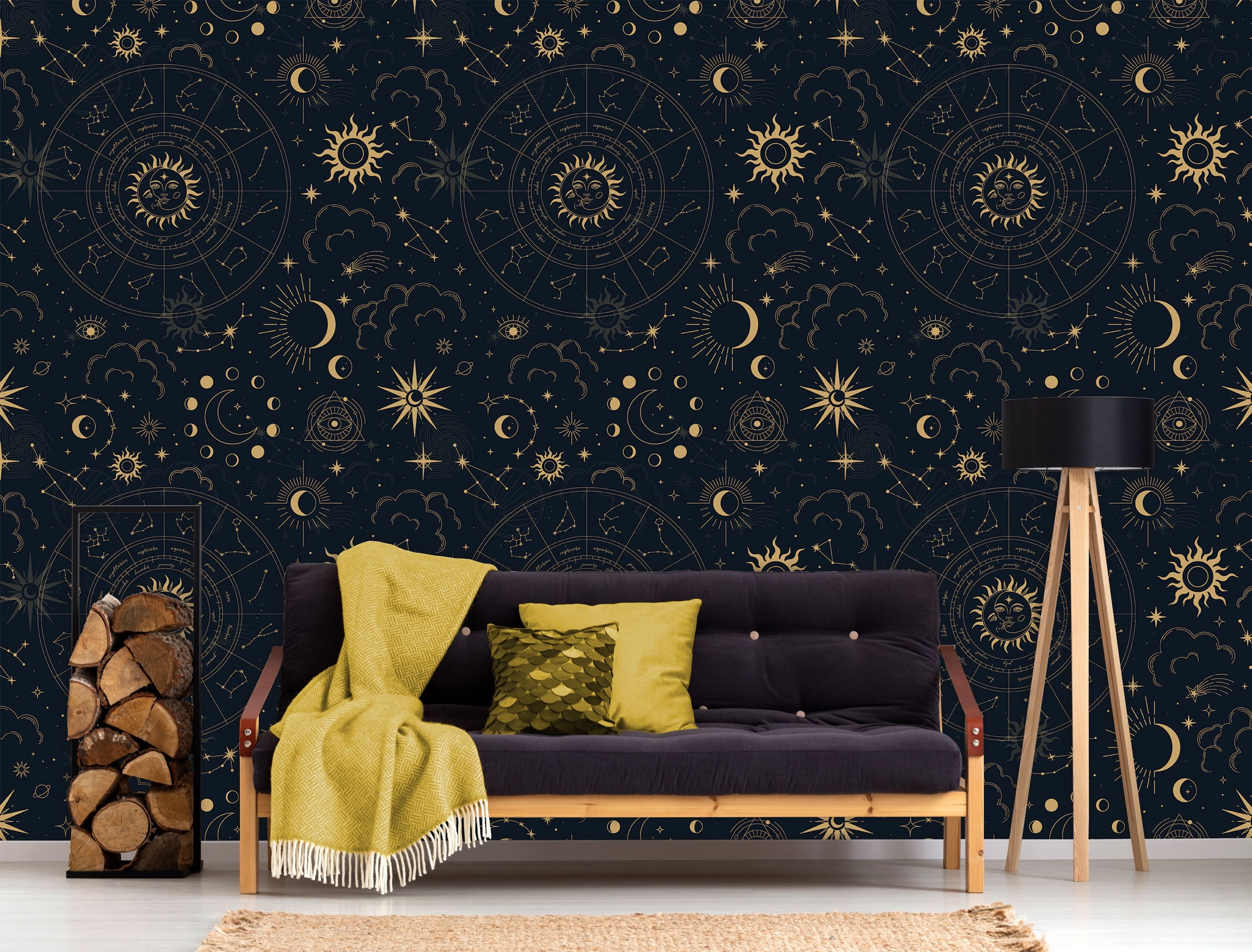 Dark Astrology Themed Wallpaper With Small Moon and Sun Etsy