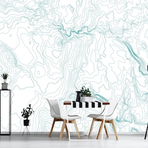 Abstract wallpaper, topographic map | self-adhesive, removable, peel & stick wall mural, wall decor
