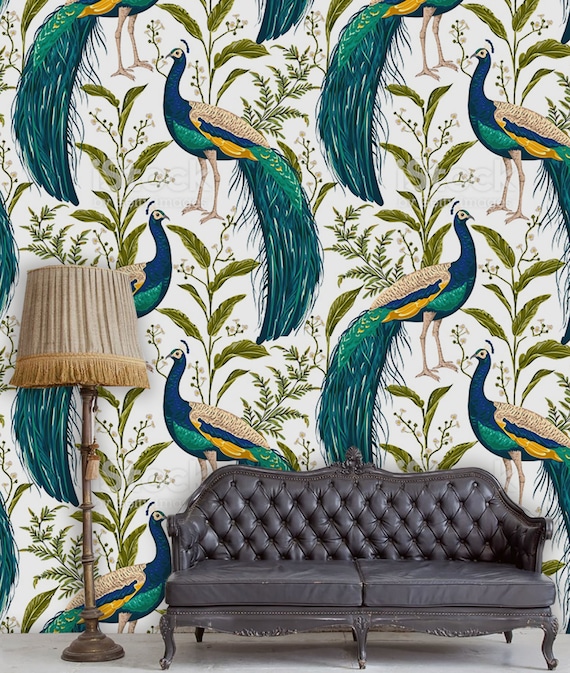 Peacock Bird Wallpaper Home Decor Peel and Stick-wall - Etsy UK Peacock Bird Wallpaper Home Decor Peel and Stick-wall - Etsy UK
