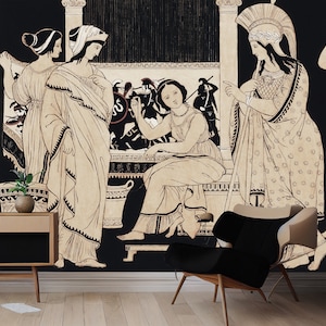 Antique Roman Wallpaper, Women and Soldiers, Columns | Peel and Stick (Self Adhesive) or Non Adhesive Vinyl Paper