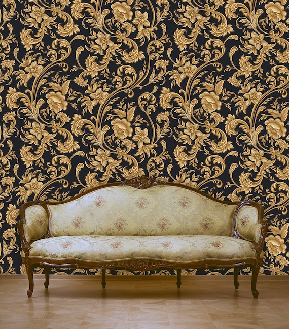 Buy Vintage Wallpaper Roll Gold Pattern Wallpaper Home Decor Online in  India - Etsy