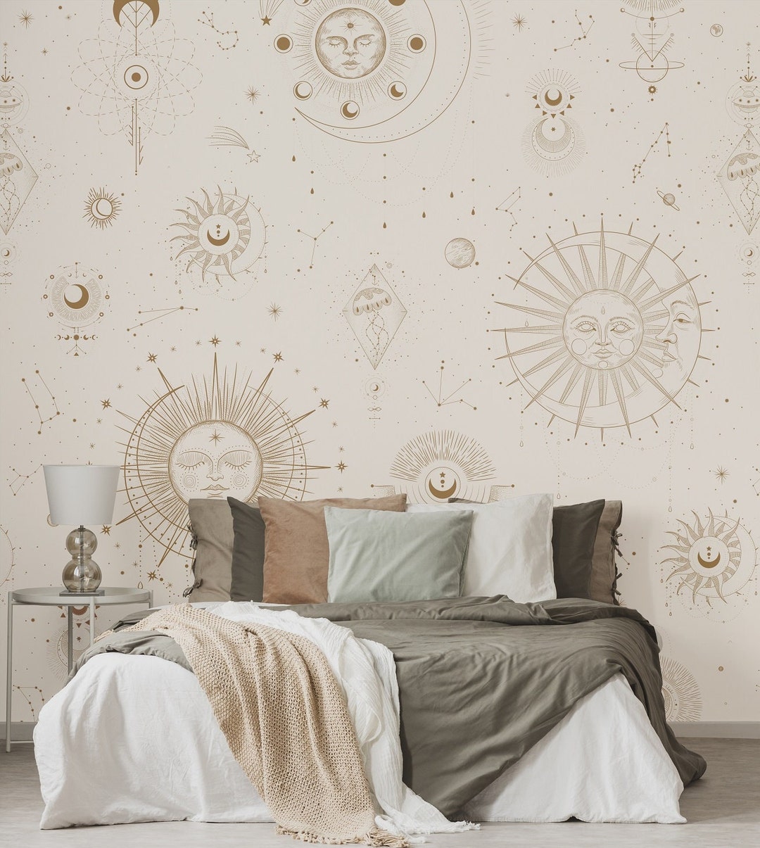 Sun & Moon Beige Astrology Celestial Wallpaper Self Adhesive, Removable