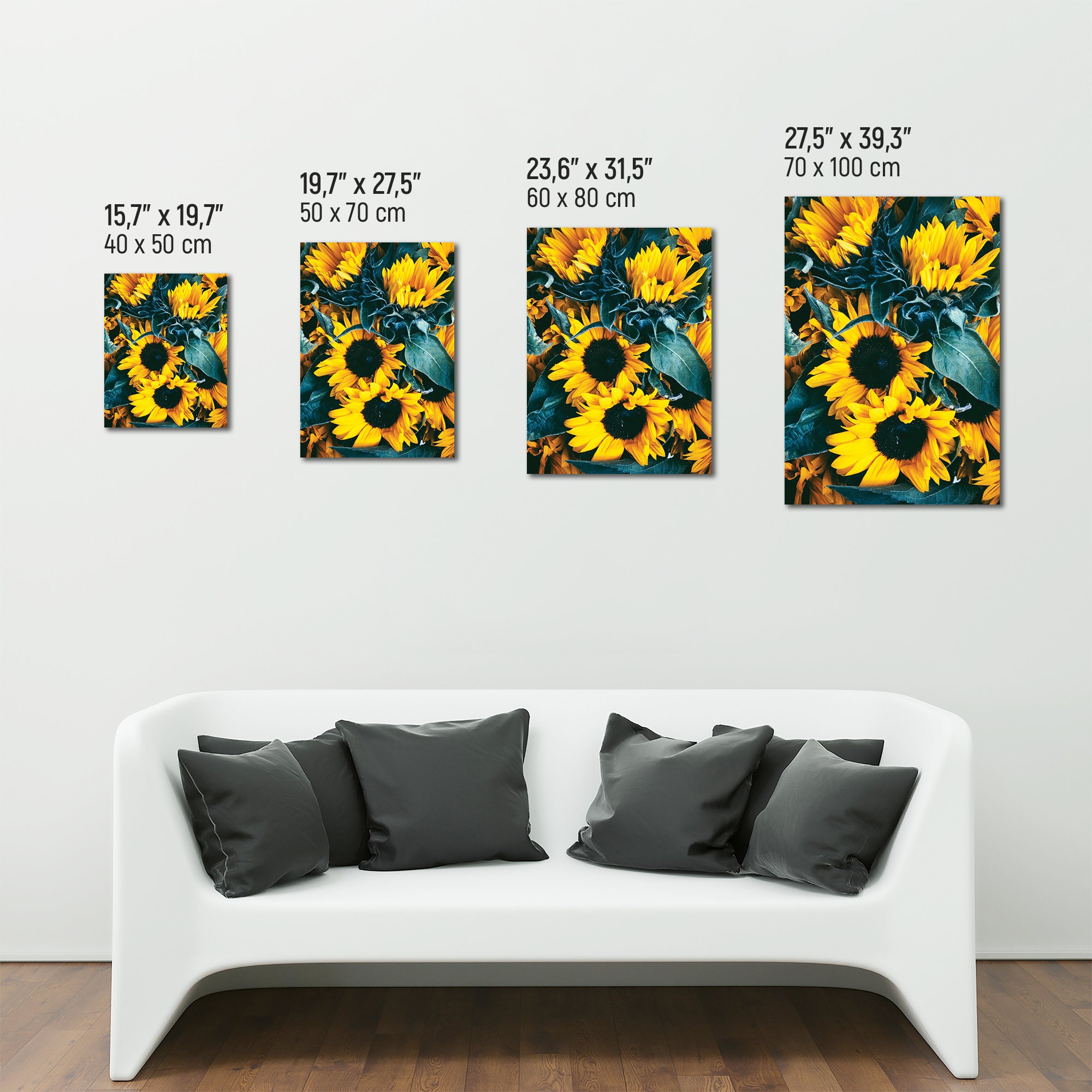 Beautiful Yellow Sunflowers & Blue Leaves Canvas Print | Etsy
