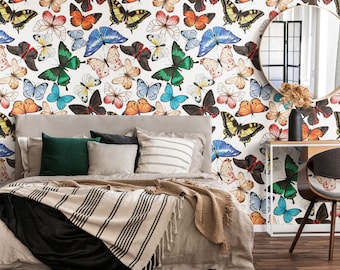 Butterfly Wallpaper, Retro Insect Pattern, Peel and Stick Vinyl