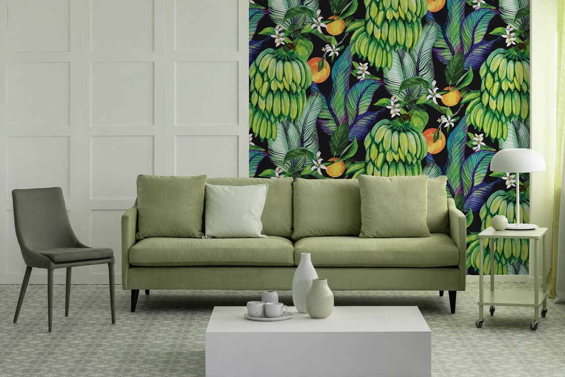 Watercolor Tropical Fruit Wallpaper, Peel and Stick Wall Mural - Etsy