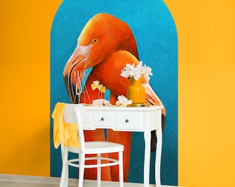 Adesivo de parede Arco de Flamingos Laranja, Papel de Parede Removível