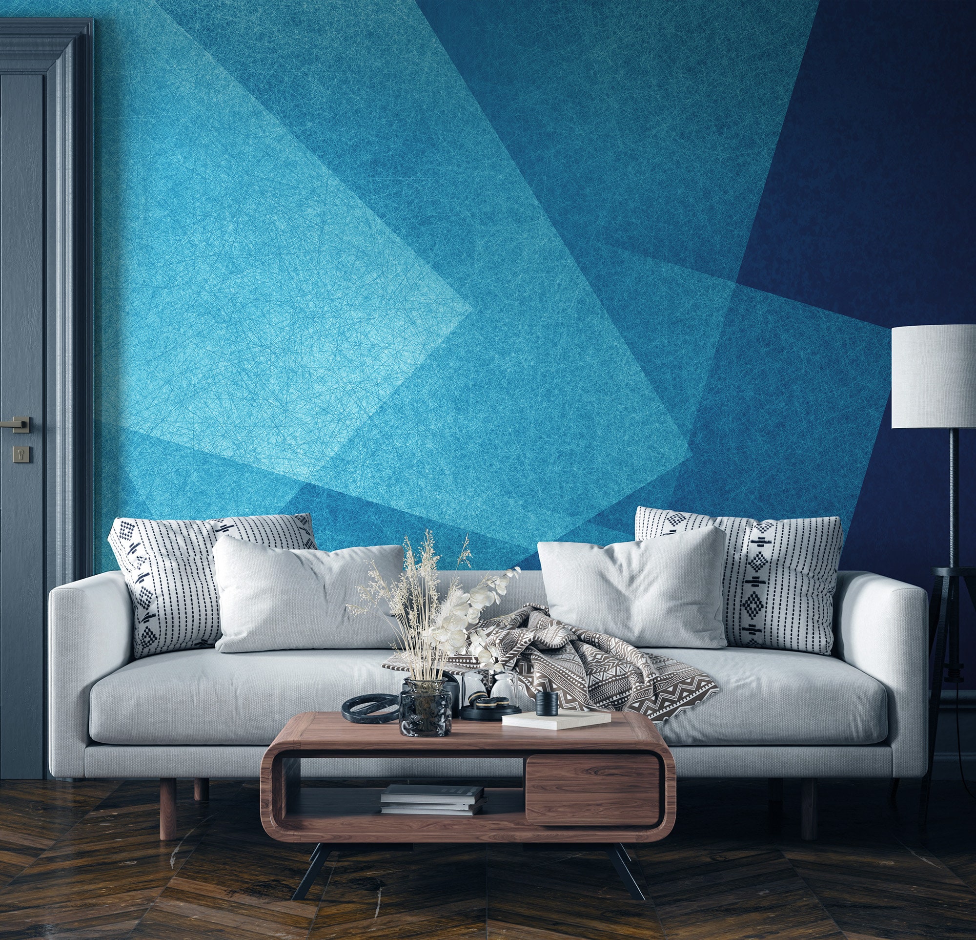 Abstract Blue Geometric Wallpaper Mural, Peel and Stick or Non Adhesive ...