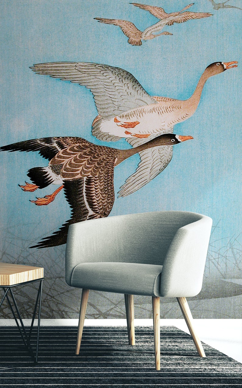 Vintage Wild Geese Wallpaper Mural, Peel and Stick Vinyl - Etsy
