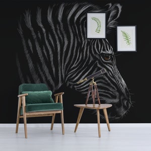Mozzafiato murale con zebra in bianco e nero, stacca e incolla