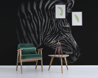 Breathtaking Black and White Zebra, peel and stick wall mural
