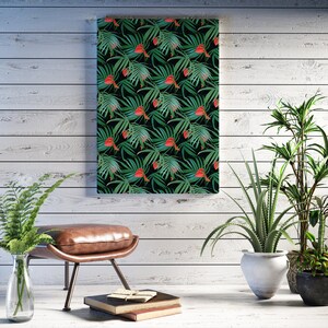 Tropical leaves and red anturium flowers Canvas Print, Botanical print, Modern Wall Decor, FOR SELF ASSEMBLY