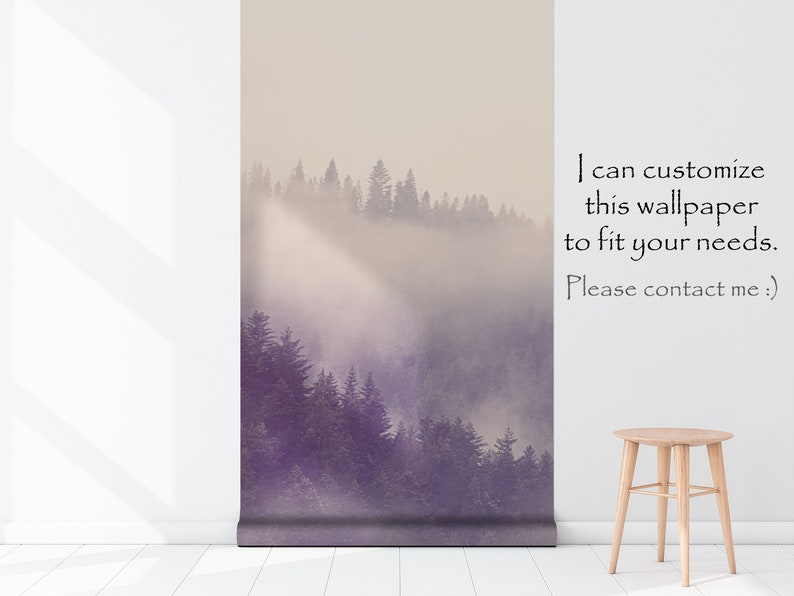 Forest landscape wallpaper,fog,home decor,wall decal,removable peel and stick wallpaper,wall decor,sticker,outlander,print painting,clipart