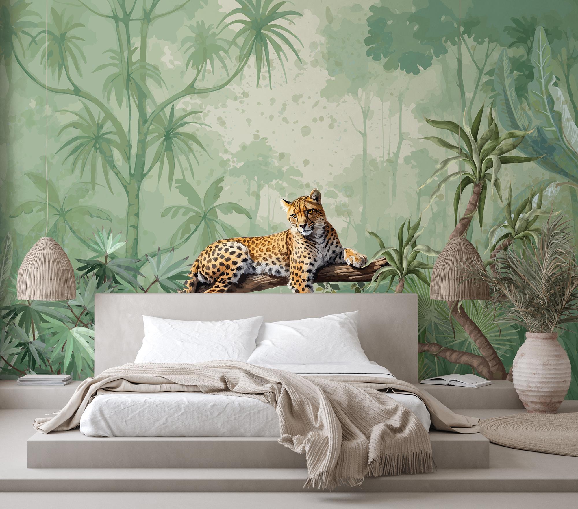 Leopard Jungle Wallpaper, Tropical Forest Wall Mural, Peel and Stick - Etsy