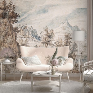 Mountain landscape wallpaper | Peel and Stick (Self Adhesive) or Non Adhesive Vinyl Paper