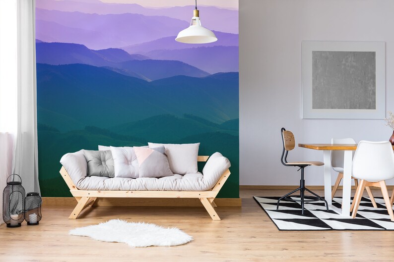 Blue & green foggy hills wallpaper self adhesive peel and ...