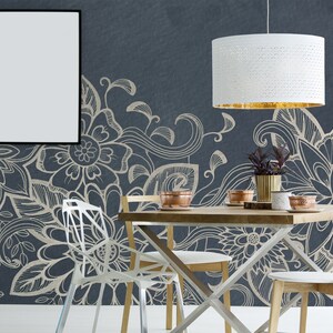 Blue wallpaper with elegant floral pattern, self adhesive, peel and stick floral wall mural