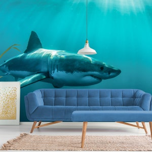 Shark Wallpaper Mural, Sea Life Wallpaper Self-adhesive, Removable ...