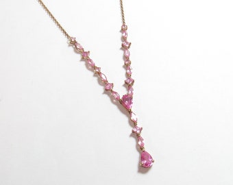 HENG NGAI 10K Yellow Gold Natural Pink Sapphire Lariat Necklace 3.00 Cts Vintage