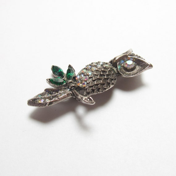 Metal Colorful Rhinestone Detailed Owl Brooch Pin… - image 2