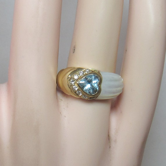 14K Yellow Gold 0.75 Ct Natural Heart Ice Blue To… - image 4