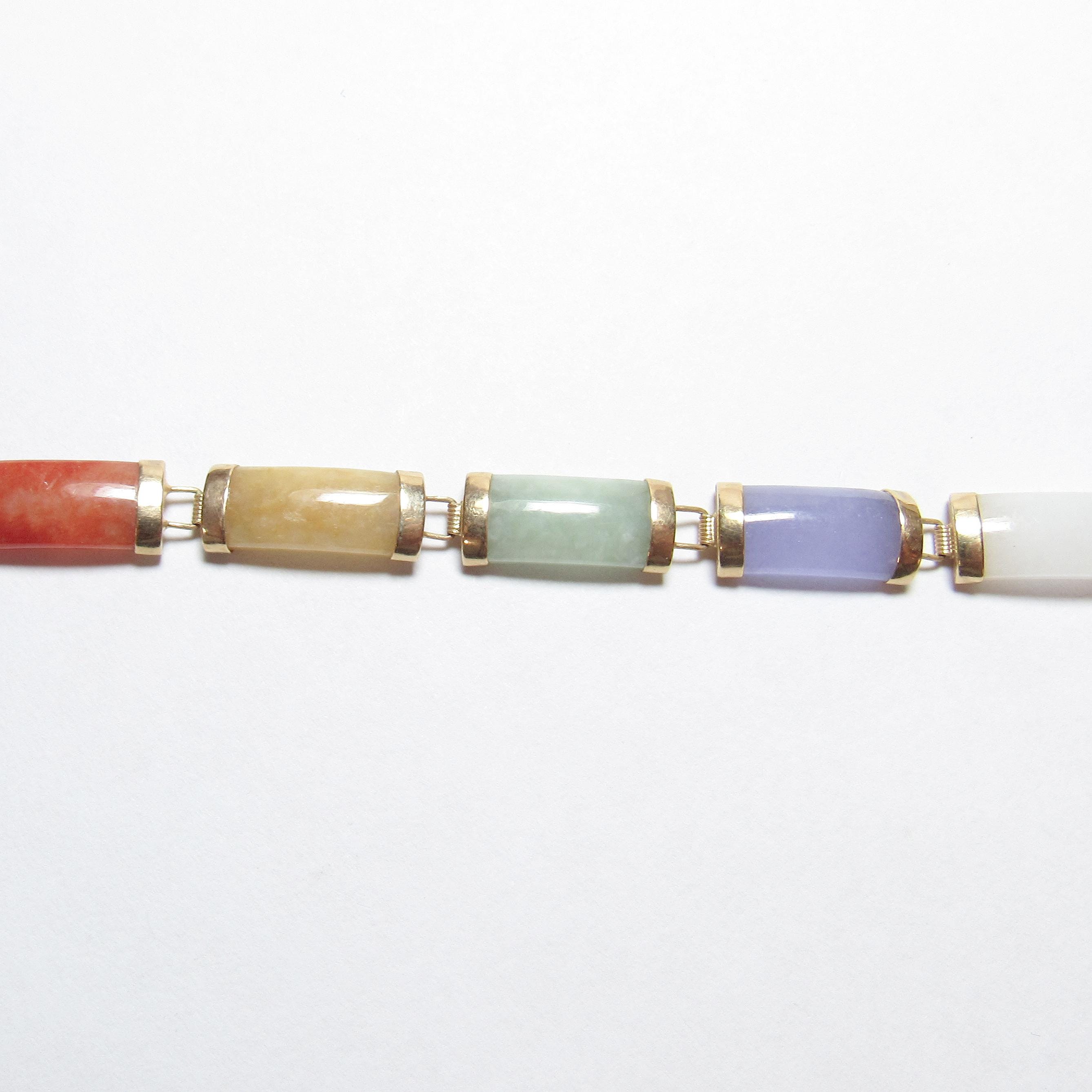 HENG NGAI 14K Yellow Gold Natural Five Color Jade Link Bracelet