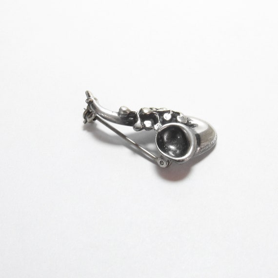 Sterling Silver Detailed Saxophone Brooch Pin Vin… - image 2