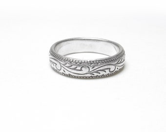 MARSALA Sterling Silver Etched Paisley Design Band Style Ring Vintage