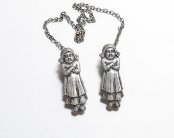 R. BLACKINTON & CO Sterling Silver Double Pouting Dutch Girl Sweater Or Bib Clips 1920's Art Deco