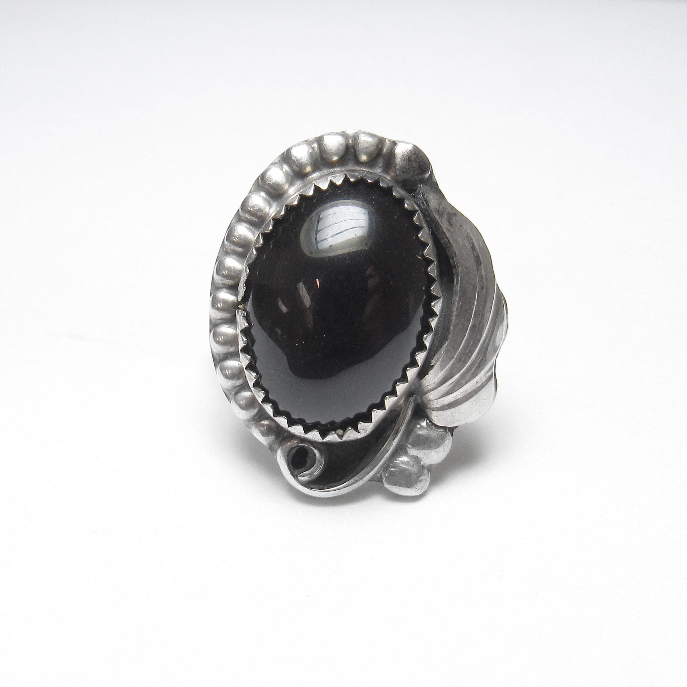 navajo Onyx オニキスsilver 925 シルバー リング Onyx And Silver Navajo Native American Ring Size 8-1/4 X10996