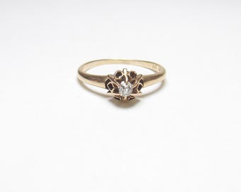 HB 14K Yellow Gold 0.06 Ct Mine Cut Diamond Solitaire Ring 1890&#39;s Victorian