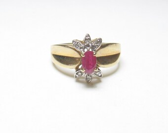 CJC 10K Yellow Gold 0.30 Ct Natural Oval Rose Red Ruby And Diamond Ring Vintage